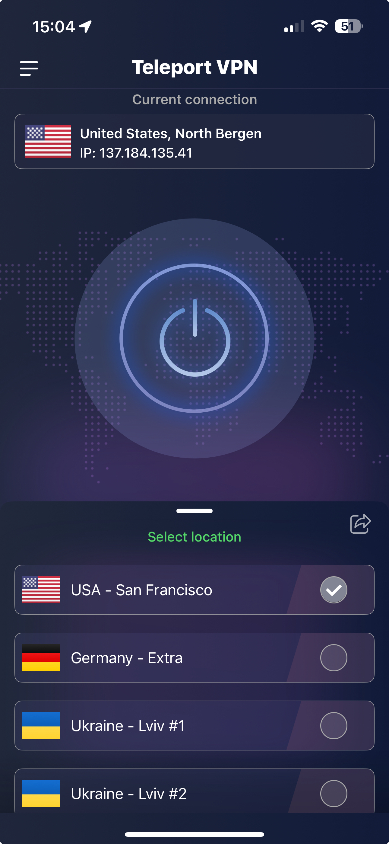 Teleport VPN on iPhone